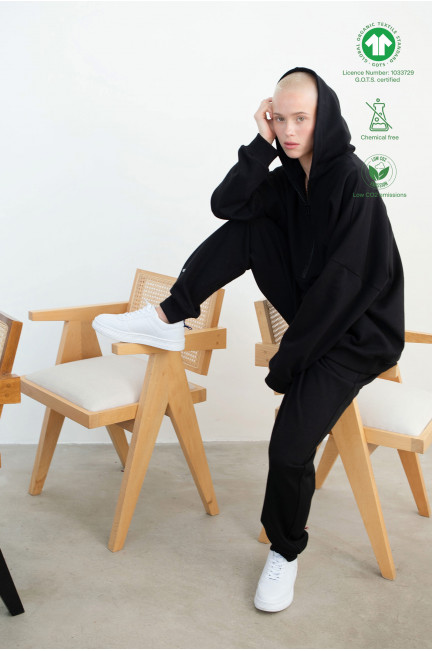 Oversized organic cotton half-zip hoodie